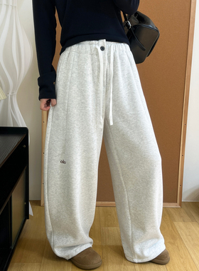 奥粒绒加厚字母刺绣抽绳弯刀裤冬季可收口阔腿束脚两穿高腰卫裤女