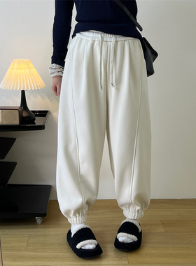 抽绳束脚哈伦裤子女冬季休闲慵懒松紧腰宽松百搭加绒加厚灯笼卫裤