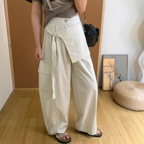 不规则屁帘工装裤女夏季假两件围裙拼接遮胯显瘦神裤阔腿休闲裤潮