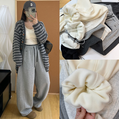 加绒加厚运动卫裤女冬季韩版
