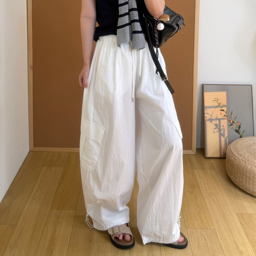 薄款速干工装裤女夏季防晒裤子户外机能宽松长裤抽绳阔腿弯刀裤