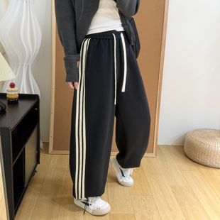 女可收口直筒束脚两穿卫裤 慵懒风百搭撞色抽绳运动裤 新款 2026春季