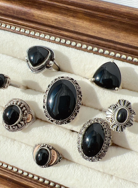 天然宝石925银复古纯手工戒指