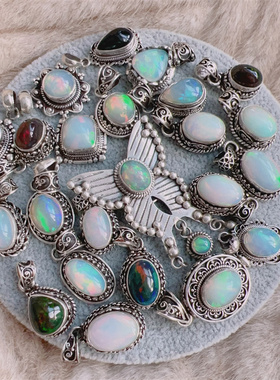 天然欧泊925银纯手工吊坠尼泊尔