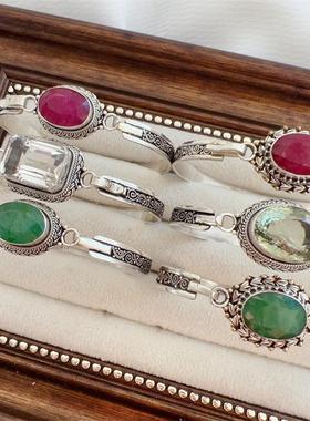 天然宝石手镯尼泊尔925银复古