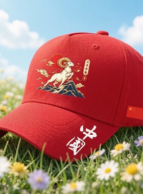 2027羊年图案中国年遮阳棒球帽活动男户外骑行百搭印花休闲鸭舌帽