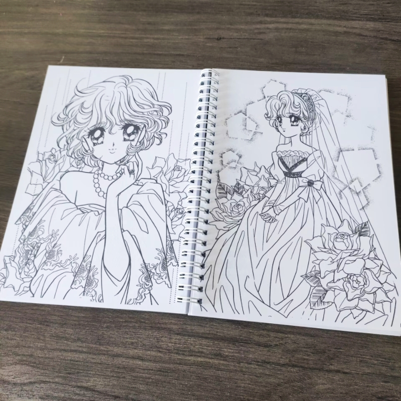 自制 星星眼 复古古早动漫涂色画填色书马克笔彩铅上色用线稿