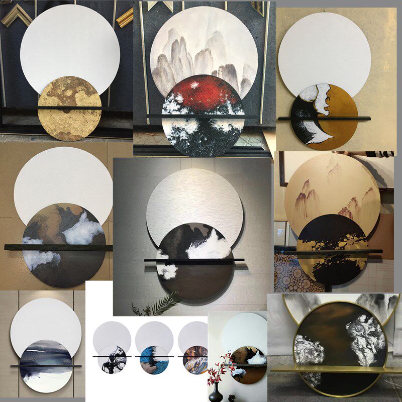 皓月当空系列立体叠圆挂画新中式客厅床头玄关装饰画重叠圆形壁挂