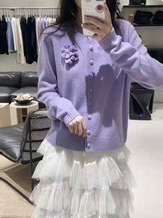 外套 两色立体花朵小众设计单排扣针织开衫 价格私询2025秋季 新款