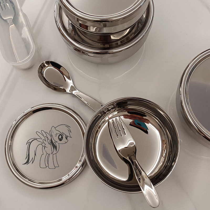 304不锈钢儿童碗防摔双层隔热防烫宝宝饭带盖家用套装卡通定制