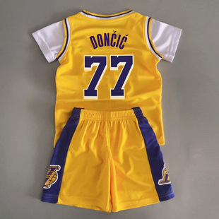 成人儿童短袖假两件篮球服套装新款东契奇球衣77号詹姆斯科比定制