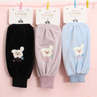 秋冬长款绒布防污护袖套针织罗口成人女厨房防脏套袖筒可爱卡通男