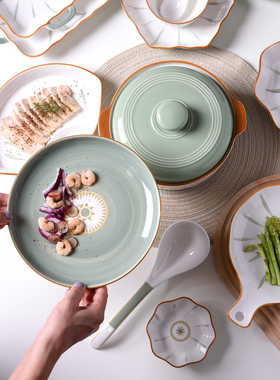 家用陶瓷餐具米饭碗创意炒菜盘吃面碗大汤碗饺子盘裕行陶瓷