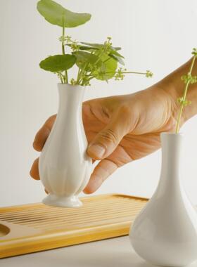 迷你玉净瓶陶瓷特小花瓶观音瓶玉壶春瓶桌面日式禅意花器摆件