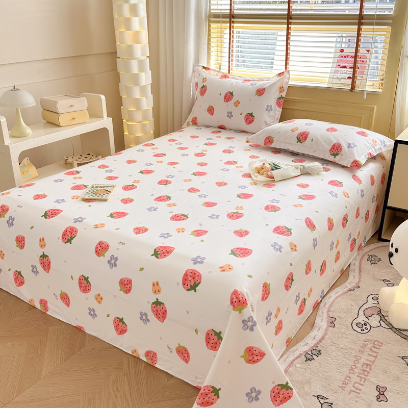 ins草莓全棉床单单件 学生宿舍清新柠檬可爱小白兔卡通纯棉床单