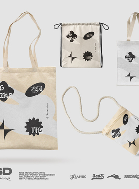 SSSDESIGN简约多规角度格高级文创质感帆布手提包袋PSD样机VI素材