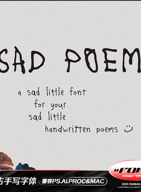 复古简约趣味书法手写涂鸦PROCREATE英文字体包PS英文字设计素材