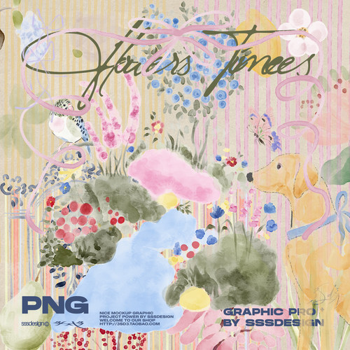 3SD3 手绘水彩可爱动物花朵小狗清新插画风艺术装饰画PNG图片素材