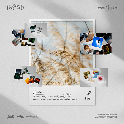 3SD3高级简约光影质感拍立得一次性相机人物风景照片墙展示PS样机