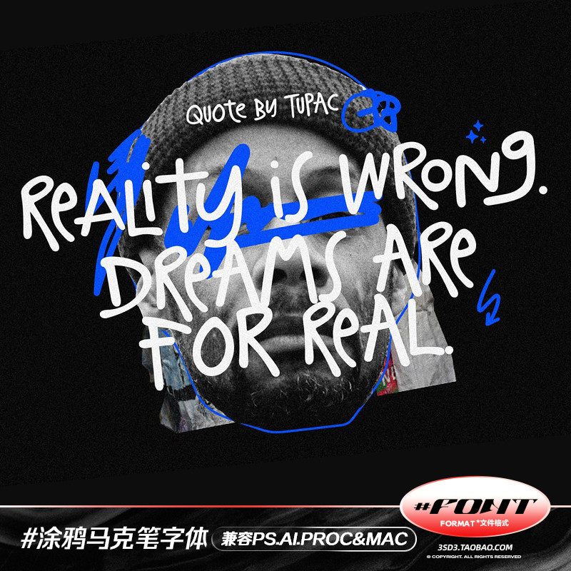 ps ai procreat趣味潮流嘻哈街头随意马克笔手写涂鸦风英文字体包