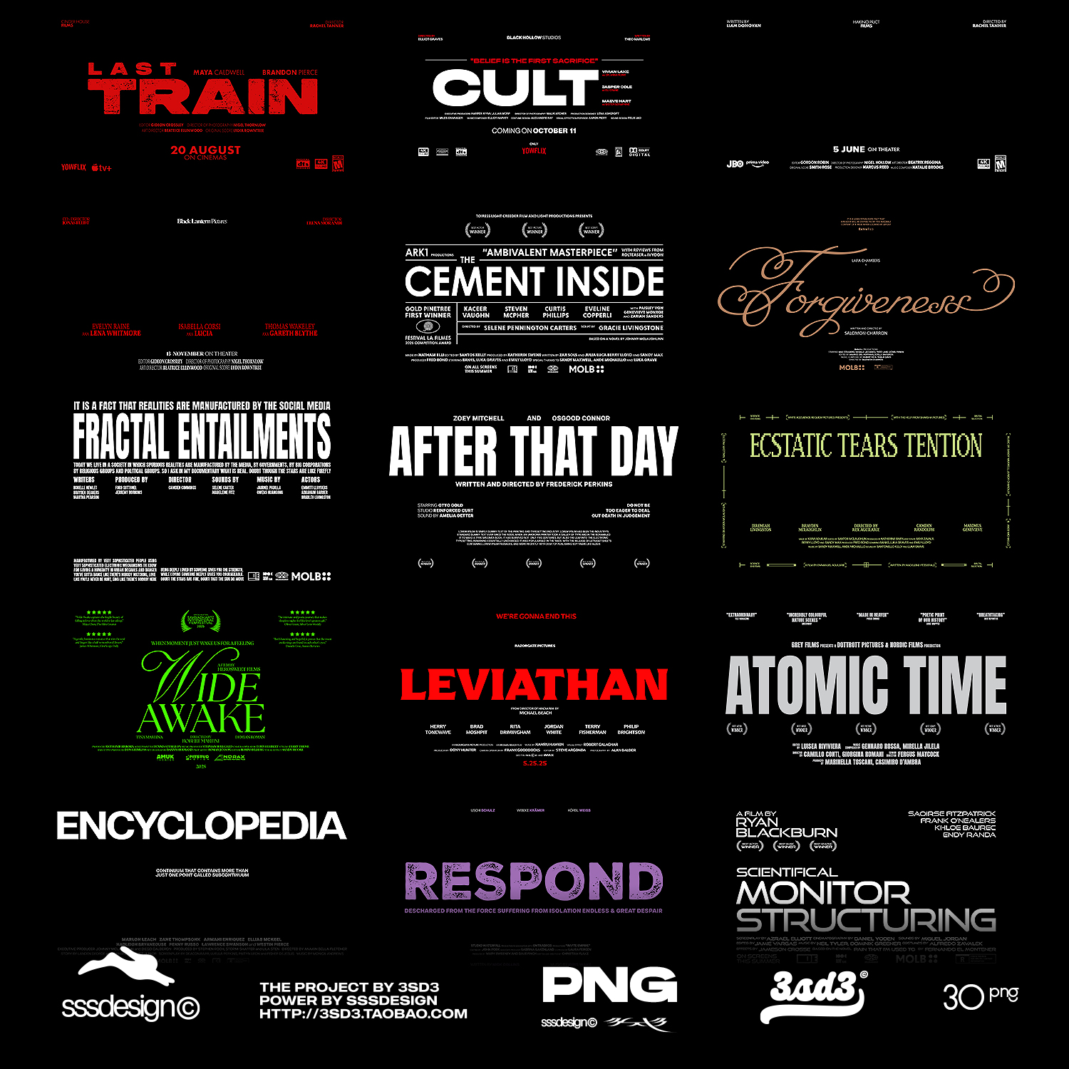 3SD3 海报4K电影MV短视频英文标题排版免扣PNG英文字体装饰图模板