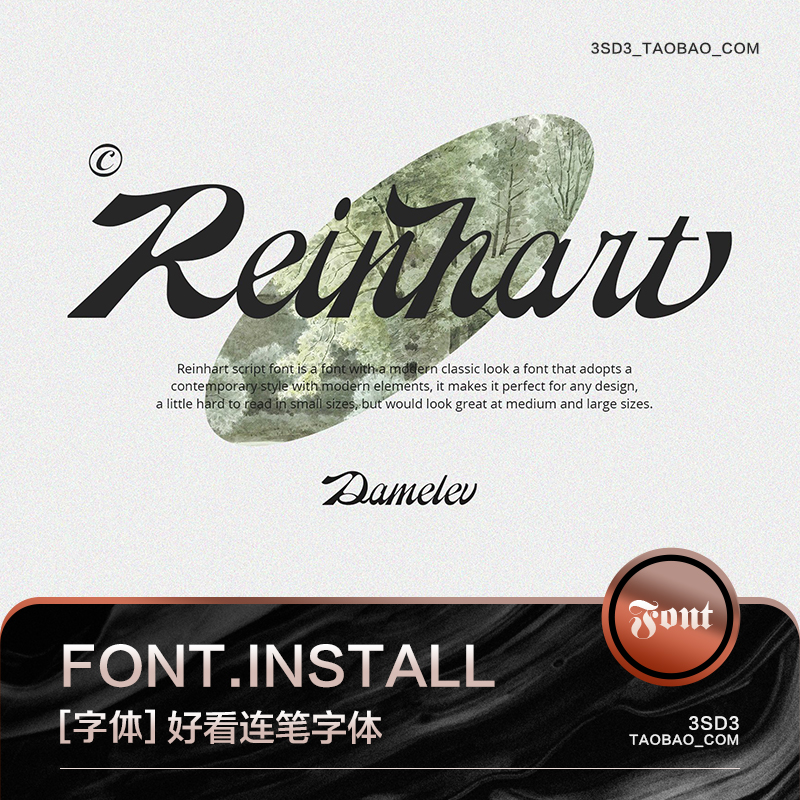 3SD3好看优雅高级经典艺术连笔个性风格英文字体安装包PS设计素材