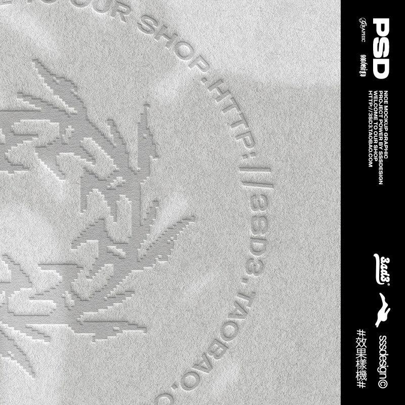 3SD3高级精致复古简约纸张LOGO字体击凹陷光影效果PS样机设计素材