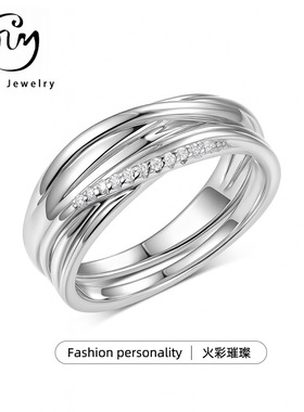 S925银情侣对戒金色叠圈设计感极简中性风男女性通用爆款