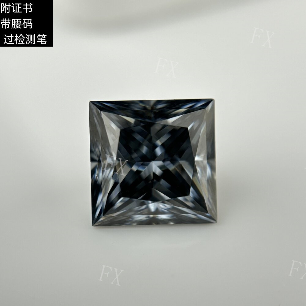 灰色公主方正方直角莫桑钻裸石带戒指/指环