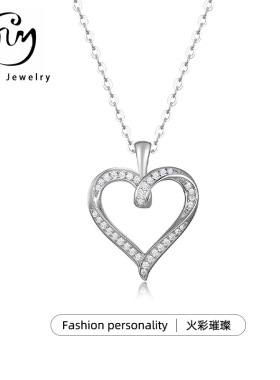 S925银女款莫桑石爱心满镶款项链工厂直供轻奢璀璨浪漫百搭日常首