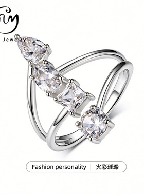 S925银多形状莫桑石戒指亚马逊热卖优雅时尚