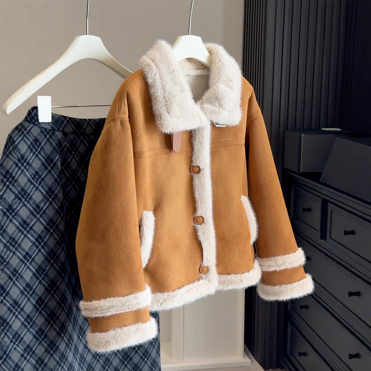 韩版皮毛一体加厚保暖外套