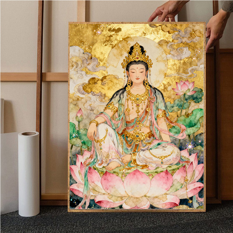 坐莲观音2025新款钻石画手工解压5d粘钻画客厅十字绣客厅中式装饰
