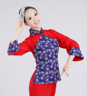 元旦新款秧歌舞蹈演出服装民族装村姑表演腰鼓扇子老年中女包邮