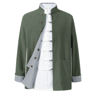 中国风两面穿唐装男长袖外套中青年禅修居士服春秋装汉服中式上衣