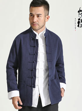 棉麻袖口休闲夹克青年茶服唐装