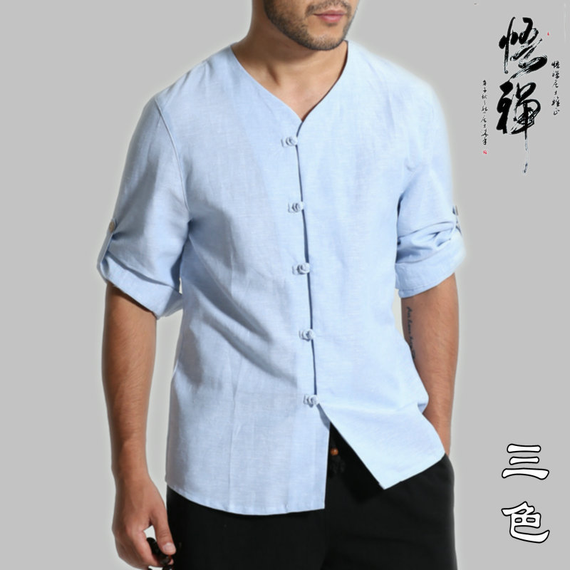 棉麻民族风唐装居士服短袖上衣