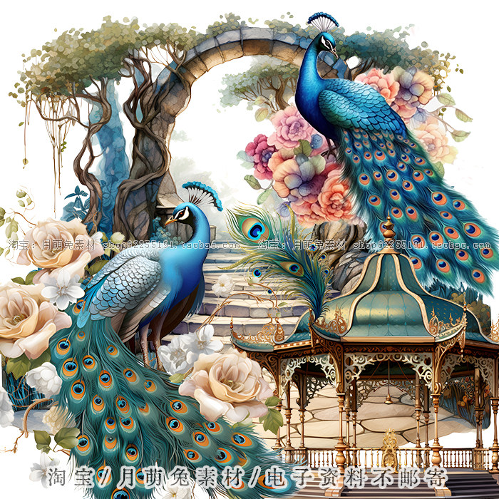 手绘孔雀插画海报装饰剪贴画手账png素材