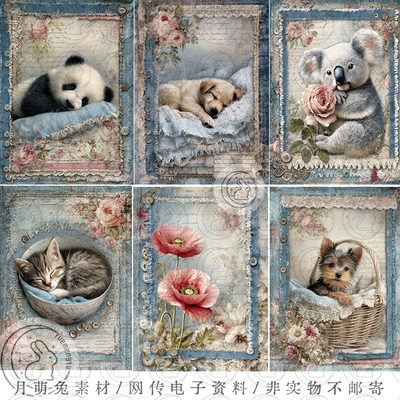 复古小动物花朵封面图片垃圾手账Junk Journa 素材