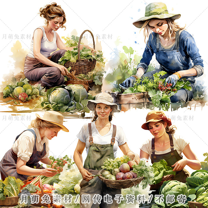 水彩菜地种菜农民蔬菜丰收插画海报装饰剪贴画手账png设计素材