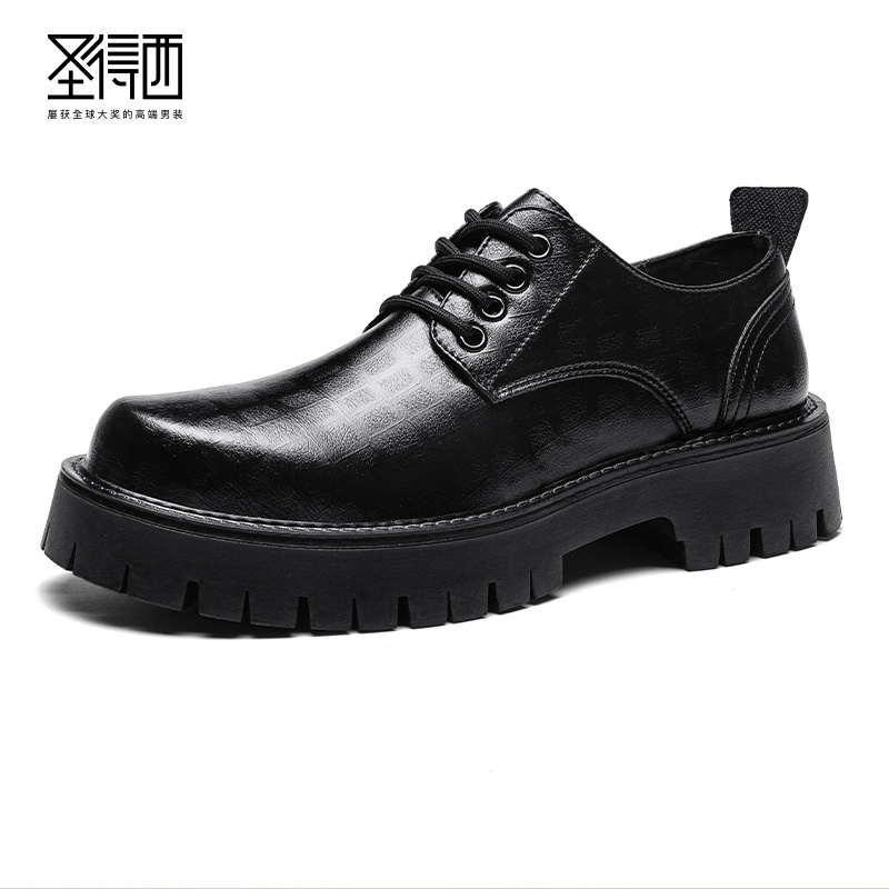 圣得西新款系带商务休闲皮鞋