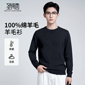 亲肤薄羊毛衫 圣得西男士 2025秋休闲百搭圆领毛衣 100%绵羊毛