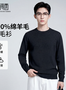 【100%绵羊毛】圣得西男士亲肤薄羊毛衫2025秋休闲百搭圆领毛衣