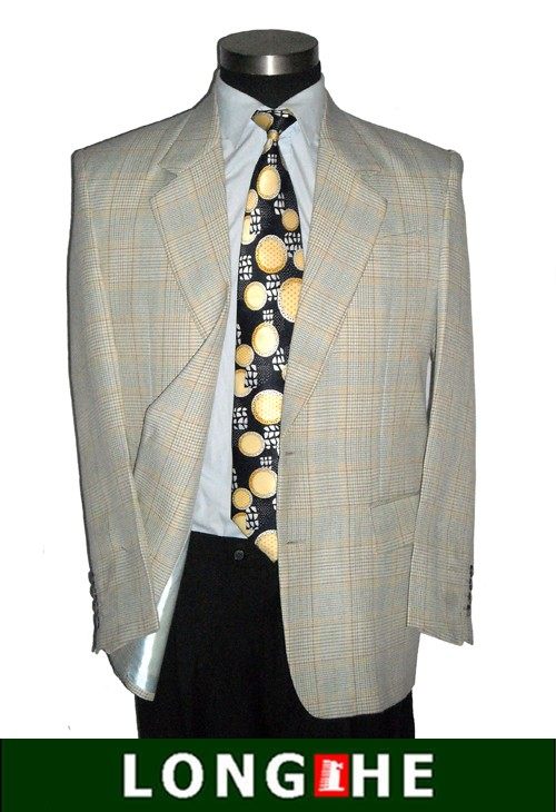 龍赫品牌春秋款男士休闲西服单排两粒扣外套浅色小格子西装单上衣
