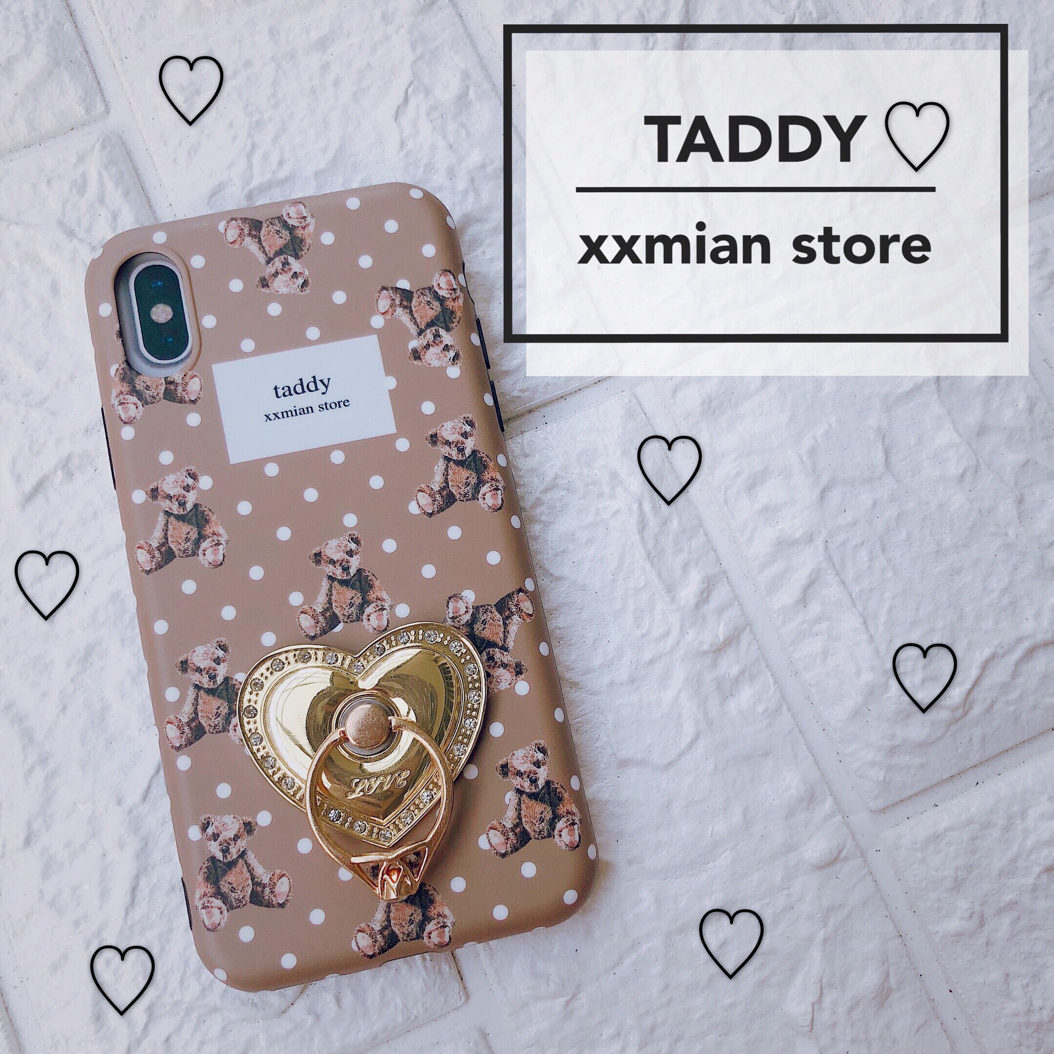 日本ins波点泰迪熊爱心指环扣