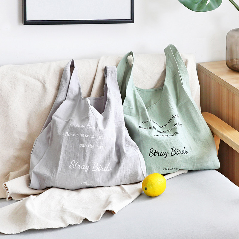 制物 原创手提包马卡龙英文字母帆布水洗棉麻包手提袋洋气购物袋