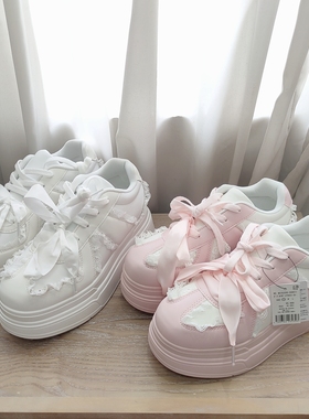 weg*少量独+！软妹甜酷系蕾丝花边厚底日系休闲鞋运动鞋老爹鞋