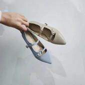 玛丽珍鞋 名媛高级感 日系千金风复古水钻尖头一字扣带日系女鞋