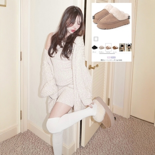 加绒保暖包头半拖棉鞋 女秋冬外穿日系新款 1089 独厚底毛毛拖鞋 GRL