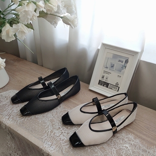 HER娘娘官网人气售罄!复古温柔气质方头镂空网眼日系女单鞋凉鞋